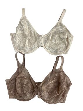 HSIA 36H Cream and Tan Lace Underwire Bras Lot of 2 Bras
